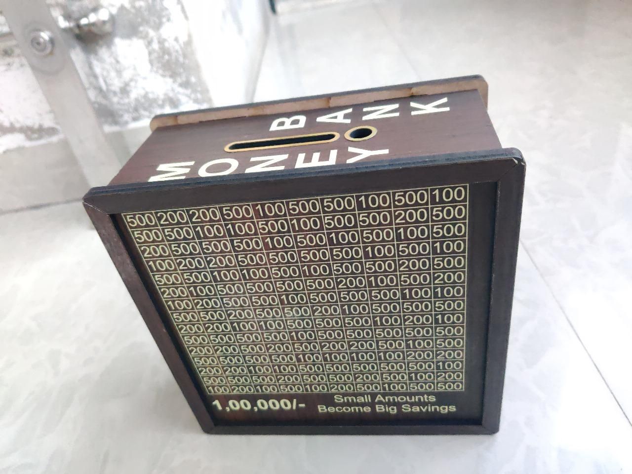 Savings Challenge Piggy Bank - Wooden Coin Bank for Saving