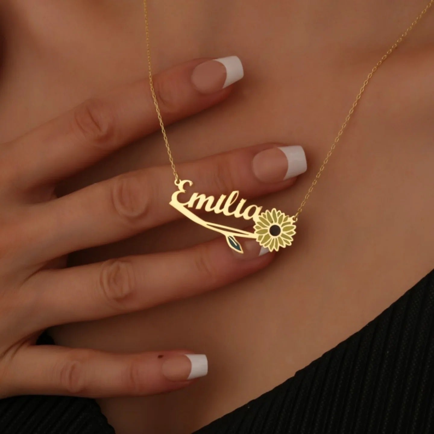 Personalised Sunflower Style Name Necklace