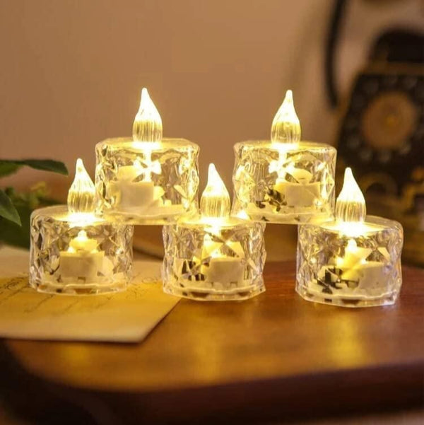 Radiant Crystal Glow – Set of 4 Flameless and Smokeless LED Tea Light Candles