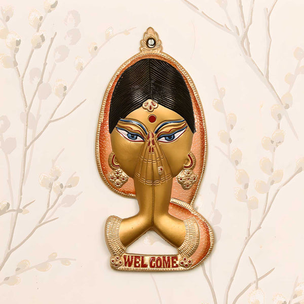 Colorful Welcome Lady – Handcrafted Metal Wall Hanging