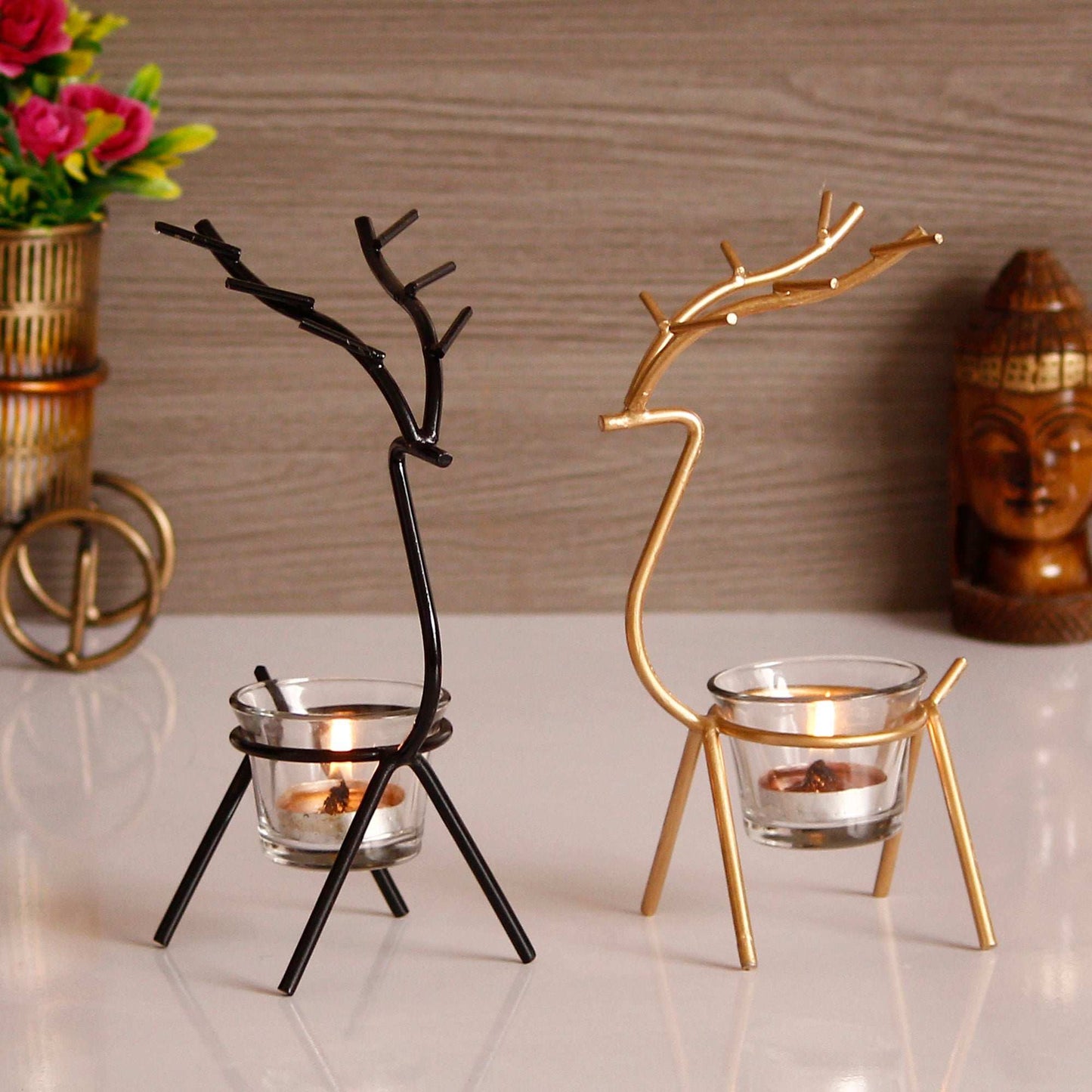 Graceful Deer Duo – Handcrafted Metal Tea Light Holders (Set of 2)