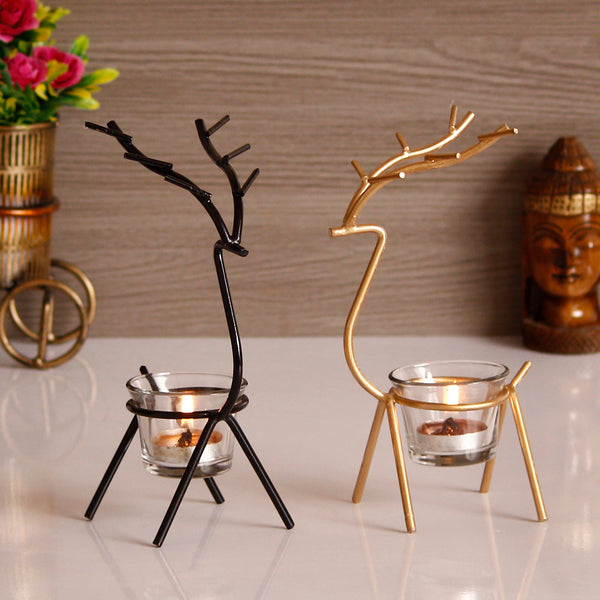 Graceful Deer Duo – Handcrafted Metal Tea Light Holders (Set of 2)