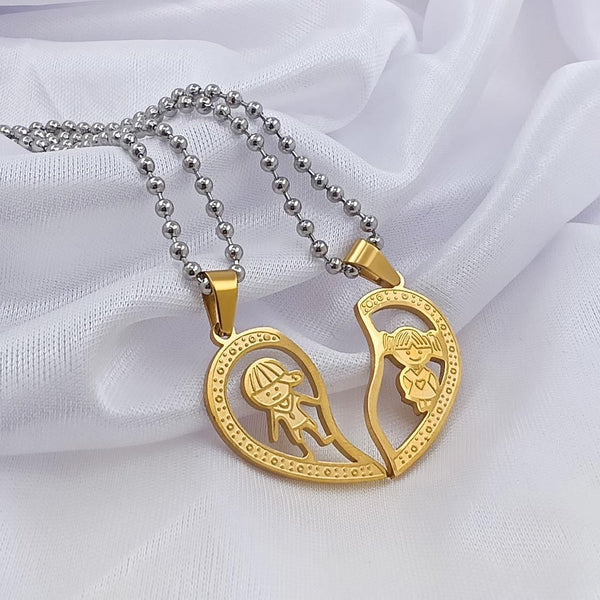 Heart Shape Girl & Boy Couple Locket with Chain | Gold Plated Stainless Steel