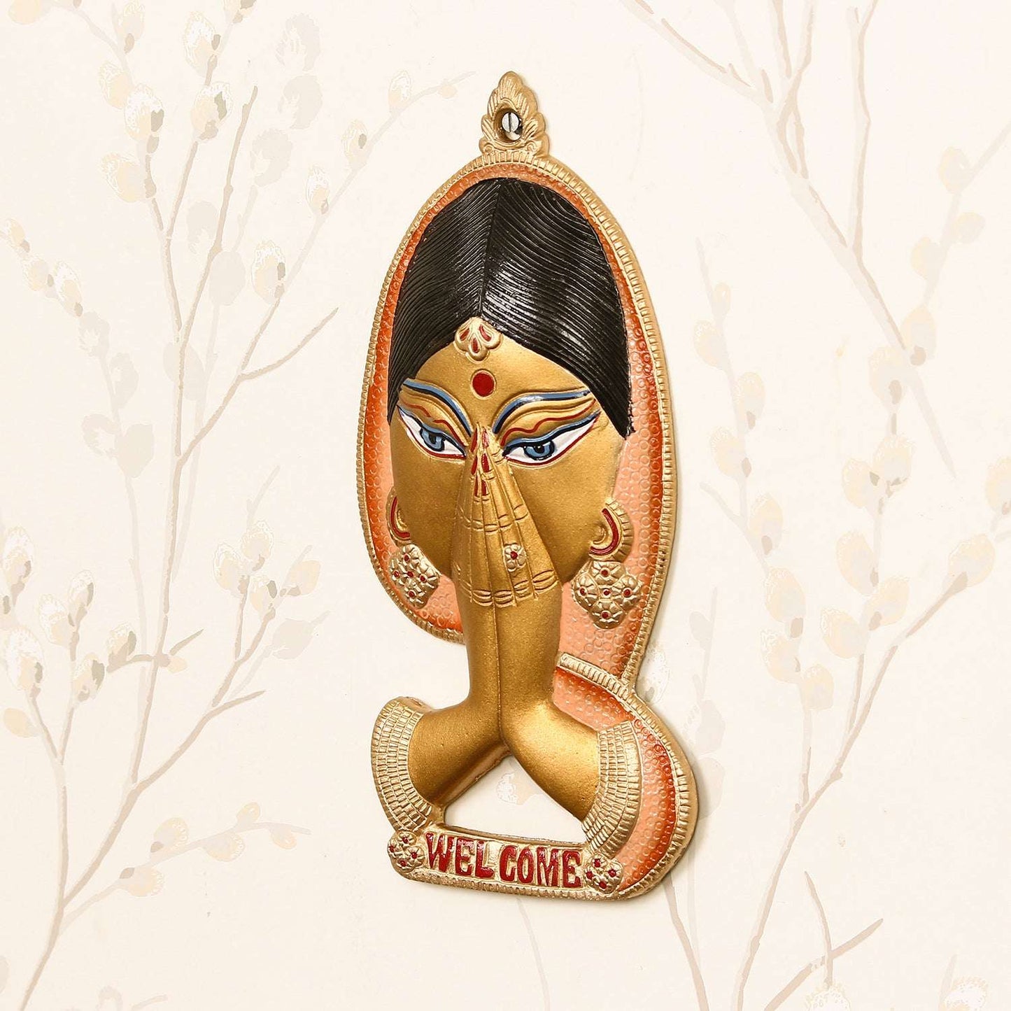 Colorful Welcome Lady – Handcrafted Metal Wall Hanging