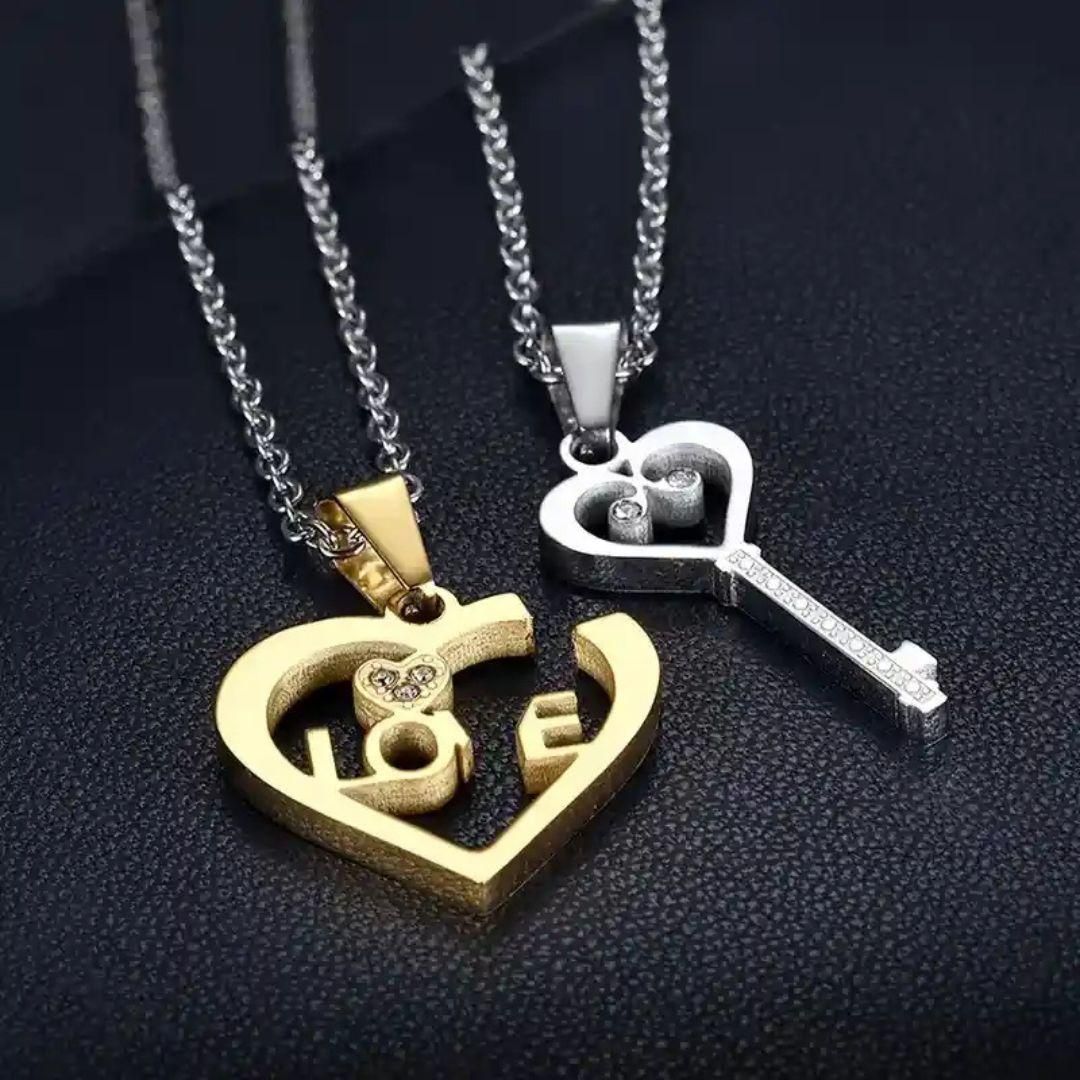 His & Hers Lover Heart 2-Piece Joining Couple Pendants | Gold & Silver Plated