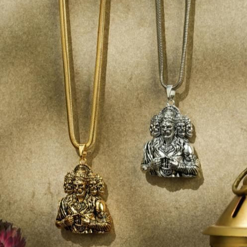 Panchamukhi Hanuman Pendant with Snake Golden Chain – Powerful Symbol of Strength and Protection