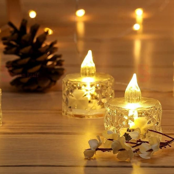 Radiant Crystal Glow – Set of 4 Flameless and Smokeless LED Tea Light Candles