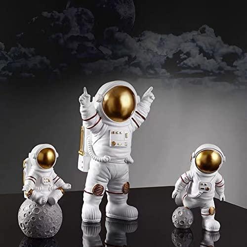 Golden Astronaut Spaceman Figurine Set – Resin Desktop Statues for Home & Office Decor (Set of 3)