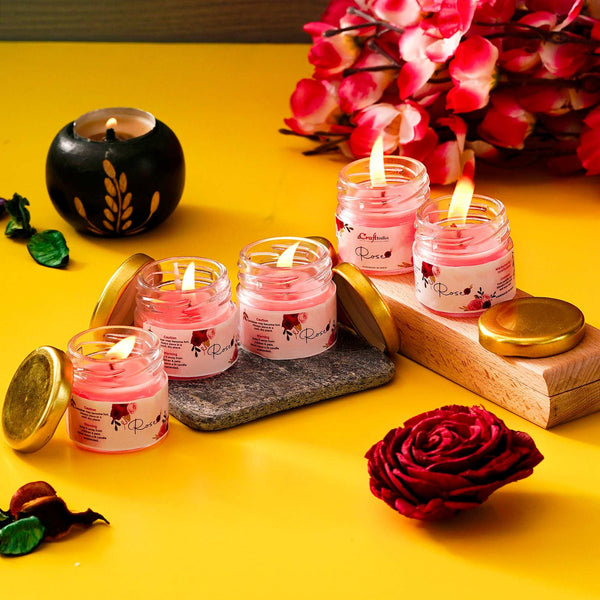 Blush Rose Glow – Set of 5 Rose Scented Mini Jar Candles