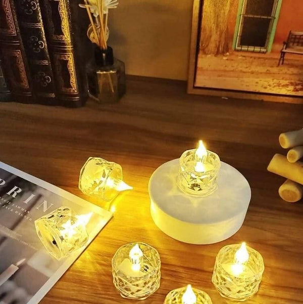 Radiant Crystal Glow – Set of 4 Flameless and Smokeless LED Tea Light Candles