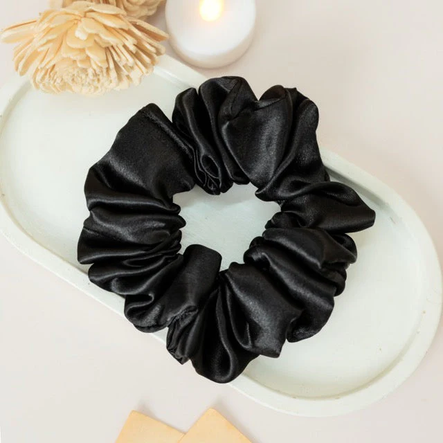 Midnight Black Satin Scrunchie
