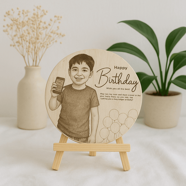 Personalized Natural Wood Round Engraved Photo - 6 Inch