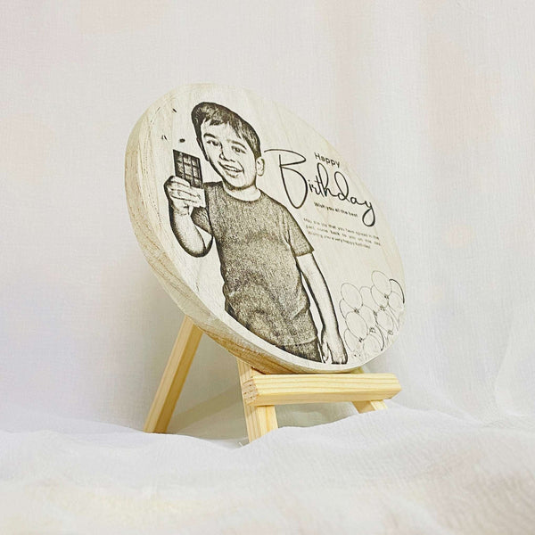Personalized Natural Wood Round Engraved Photo - 6 Inch