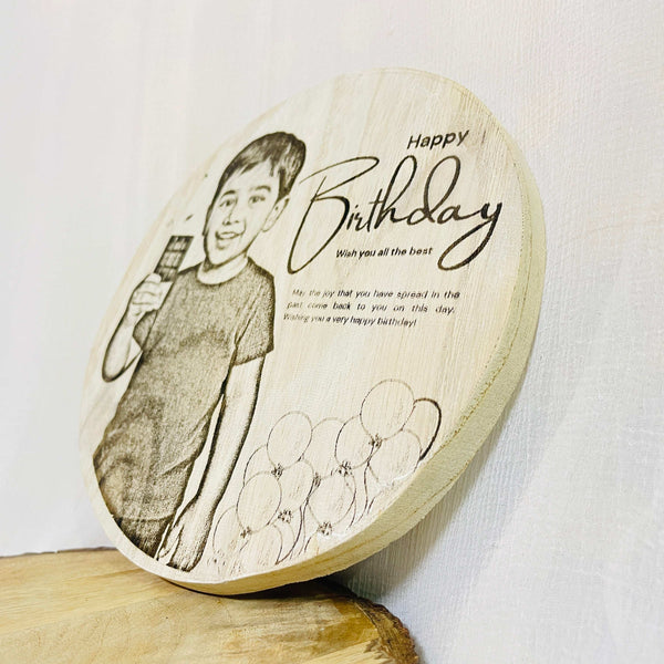 Personalized Natural Wood Round Engraved Photo - 6 Inch