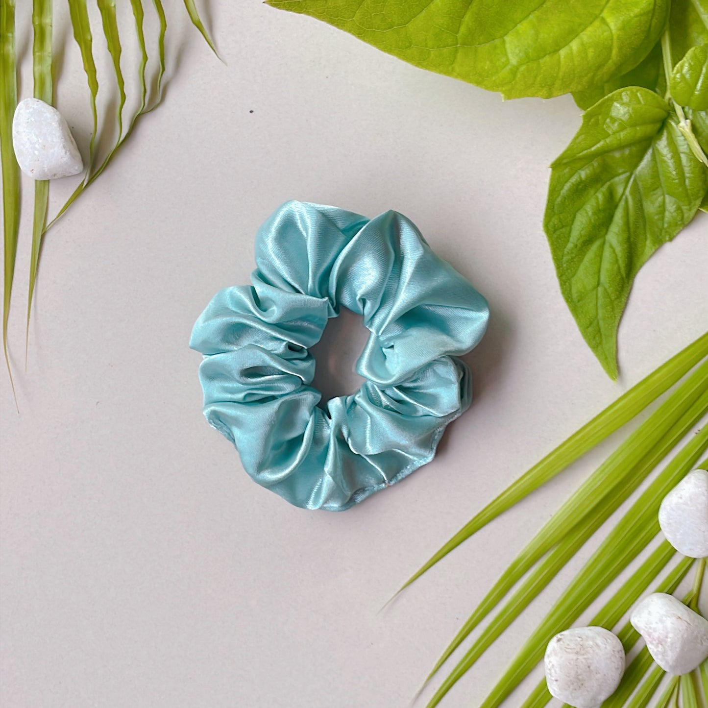 Vibrant Vibes Scrunchies - Set of 5 (Jet Black, Honeydew, Flamingo Pink, Sunshine Yellow & Light Aquamarine