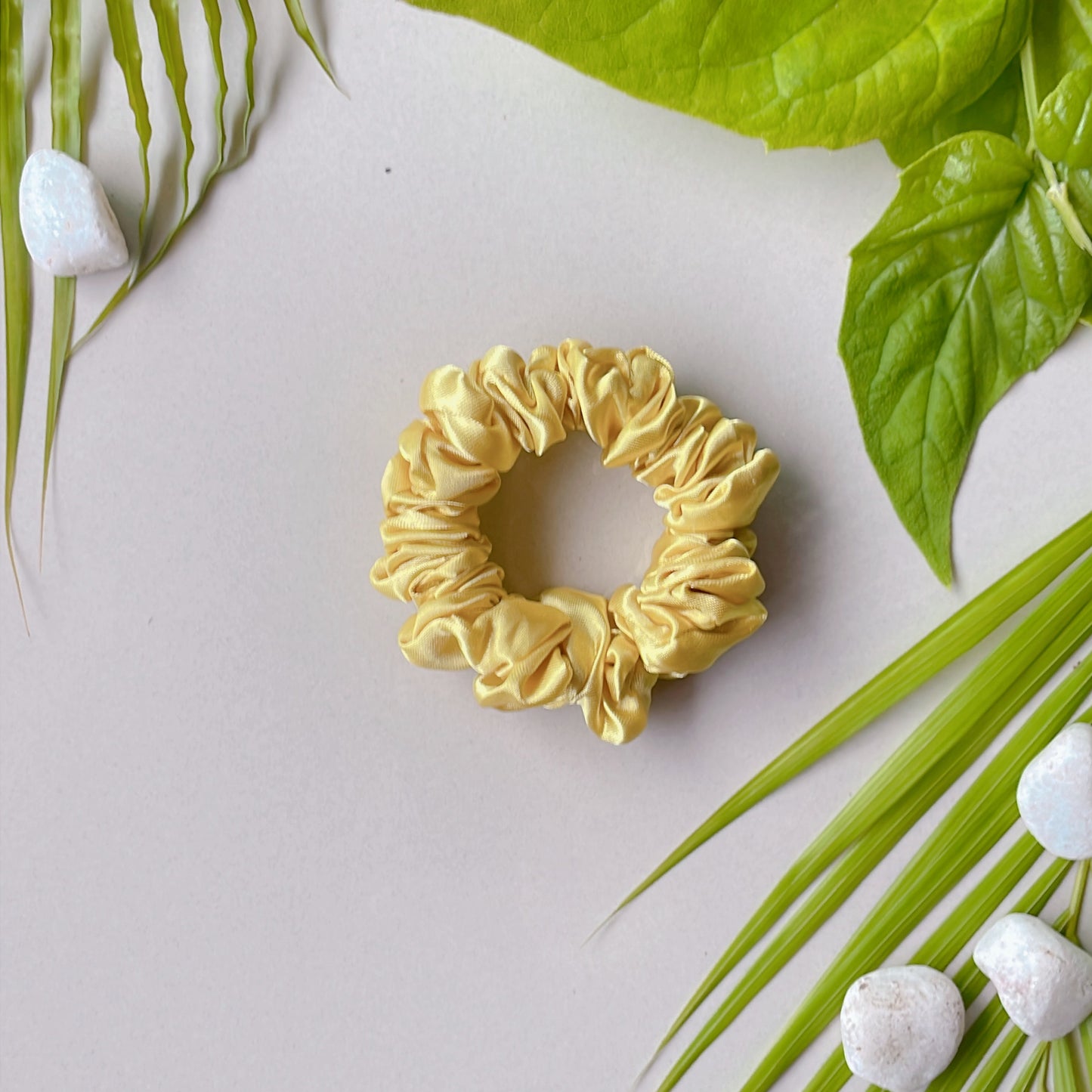 Vibrant Vibes Scrunchies - Set of 5 (Jet Black, Honeydew, Flamingo Pink, Sunshine Yellow & Light Aquamarine