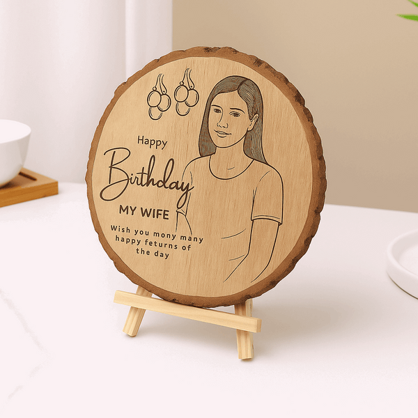 Personalized Natural Wood Round Engraved Photo Frame With Bark - 6 Inch : Anniversary