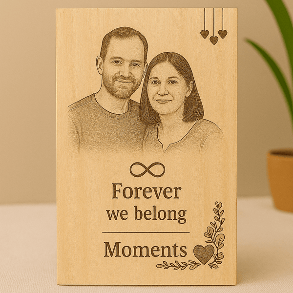 Personalized Natural Wood Engraved Photo Frame Vertical