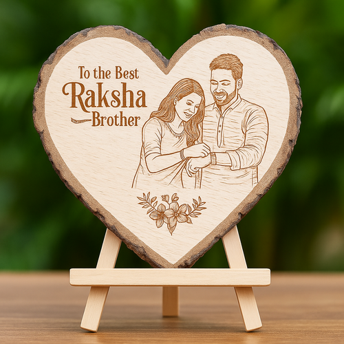 Personalized Natural Wood Heart Engraved Photo Frame With Bark - 6 Inch