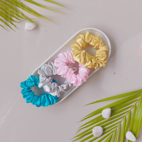 Tropical Gleam Satin Scrunchie Set (Ocean, Sunshine, Baby Pink & Moonlight) - Set Of 4