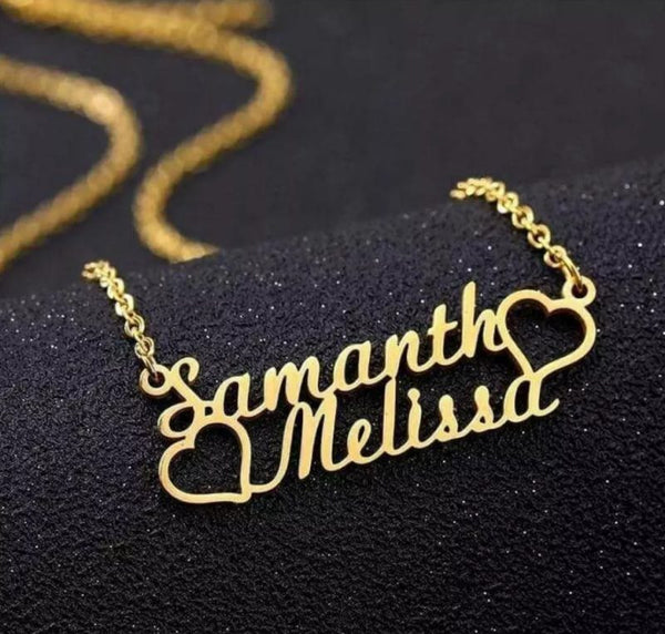 Personalised Dual Heart Couple Name Necklace
