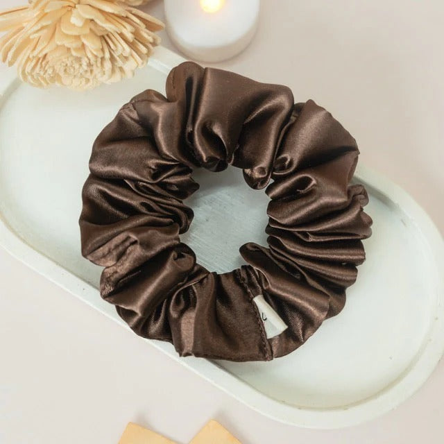 Caramel Brown Satin Scrunchie