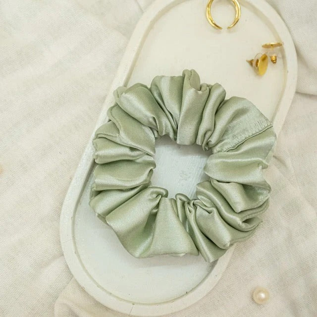 Olive Green Satin Scrunchie
