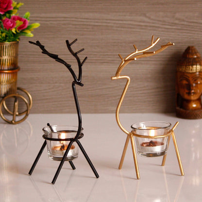 Graceful Deer Duo – Handcrafted Metal Tea Light Holders (Set of 2)