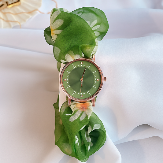 Cute Scrunchie Style Watch - Floral Green