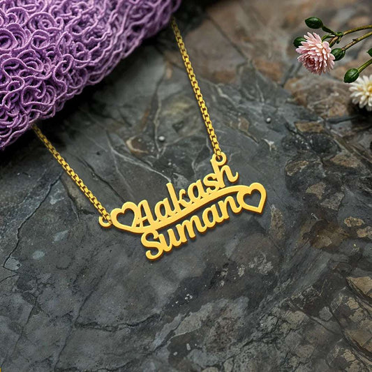 18K Gold Plated Personalised Connecting Heart Couple Name Necklace