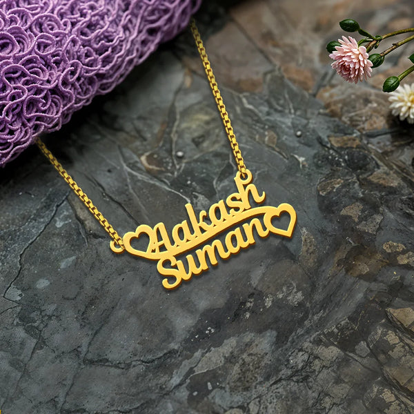 Personalised Connecting Heart Couple Name Necklace