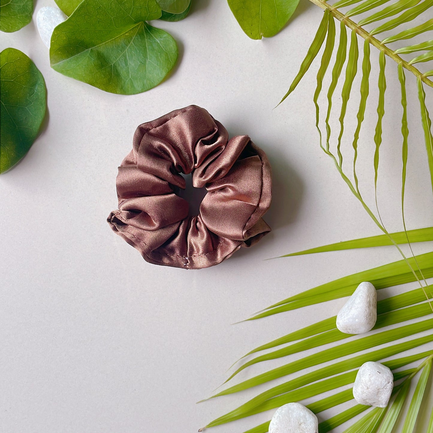 Satin Luxe Scrunchies - Set of 4 (Pearl Pink, Mocha Crush, Jet Black & Moonlight Silver)