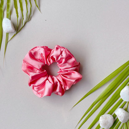 Satin Pop Luxe Scrunchies - Set of 4 (Rich Magenta, Hot Pink, Light Aquamarine & Mocha Taupe)
