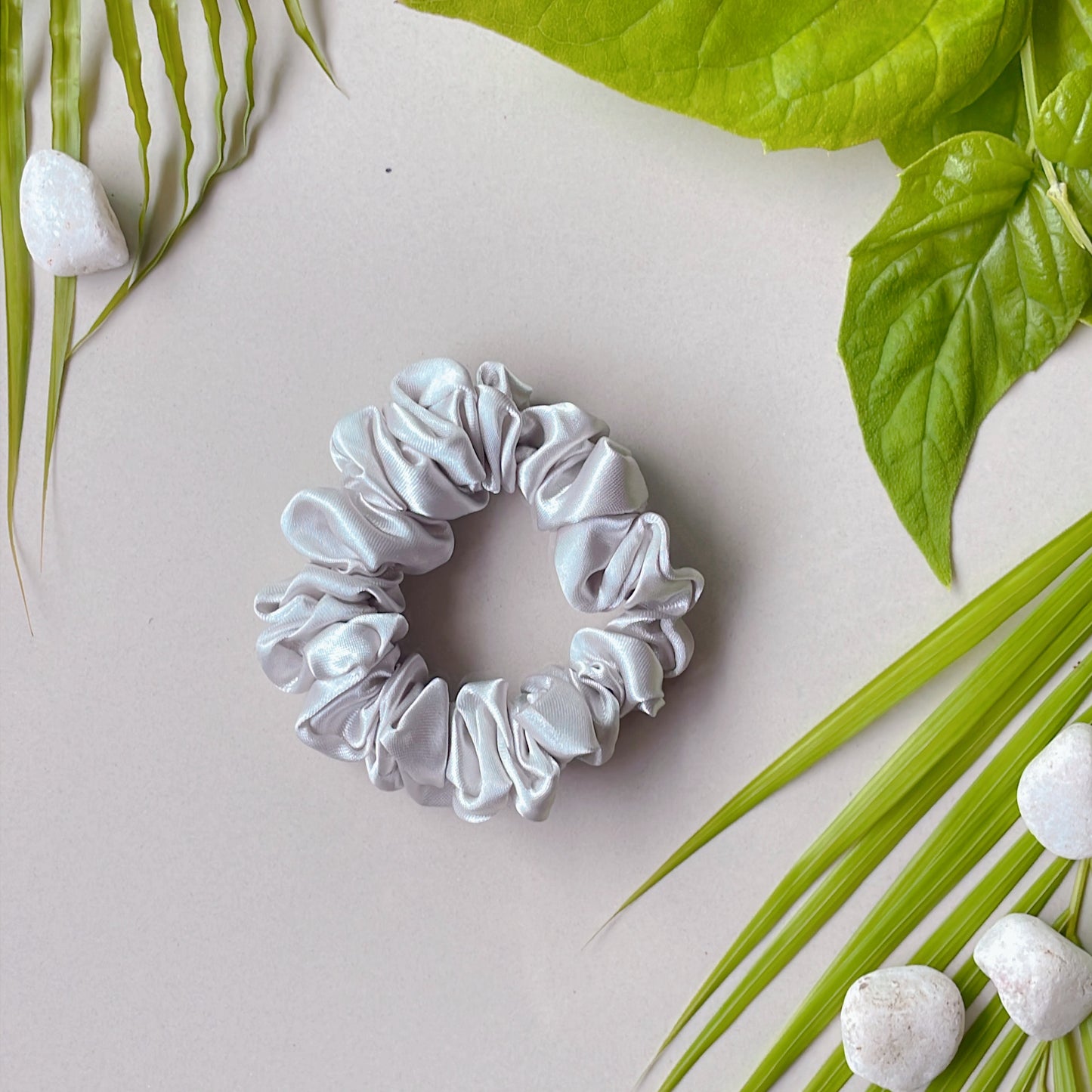 Satin Luxe Scrunchies - Set of 4 (Pearl Pink, Mocha Crush, Jet Black & Moonlight Silver)