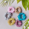 Pastel Pop Satin Scrunchies - Set of 6 (Pearl Pink, Silvery Mist, Sunshine Yellow, Rose Dust, Ocean Blue & Champagne)