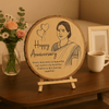 Personalized Natural Wood Round Engraved Photo Frame With Bark - 6 Inch : Anniversary