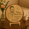 Personalized Natural Wood Round Engraved Photo Frame With Bark - 6 Inch : Anniversary