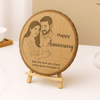 Personalized Natural Wood Round Engraved Photo Frame With Bark - 6 Inch : Anniversary