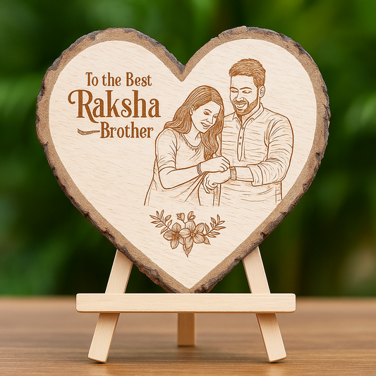 Personalized Natural Wood Heart Engraved Photo Frame With Bark - 6 Inch