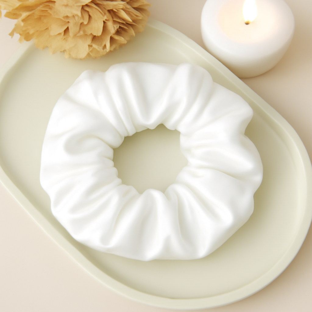 Ivory White Satin Scrunchie
