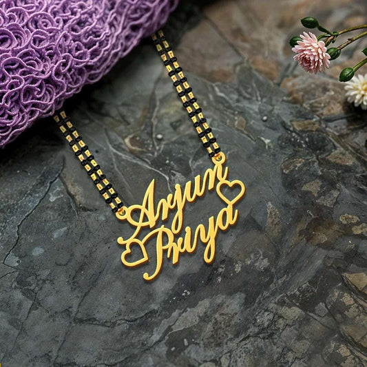 18K Gold Plated Personalised Dual Heart Couple Name Necklace