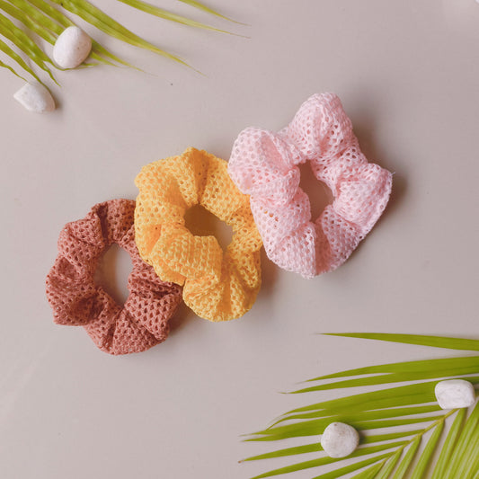 Honeycomb Mesh Scrunchie Set (Rosewood, Marigold & Baby Pink) - Set of 3