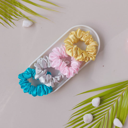 Tropical Gleam Satin Scrunchie Set (Ocean, Sunshine, Baby Pink & Moonlight) - Set Of 4