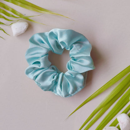 Satin Pop Luxe Scrunchies - Set of 4 (Rich Magenta, Hot Pink, Light Aquamarine & Mocha Taupe)