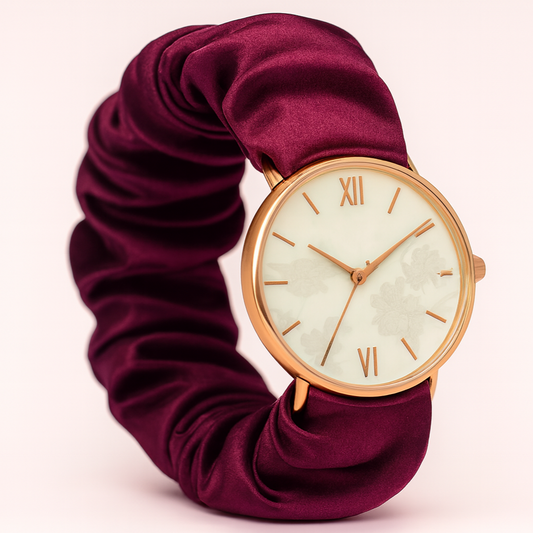 Generated watch with deep purple burgundy shimmer band